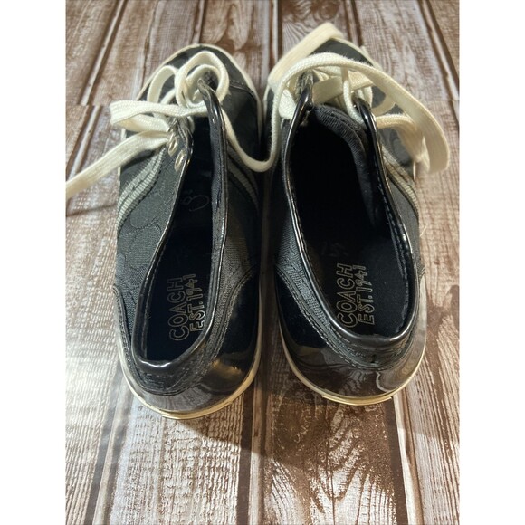 COACH Folly Sneakers Black Canvas & Patent Heel 6 B - Picture 6 of 11